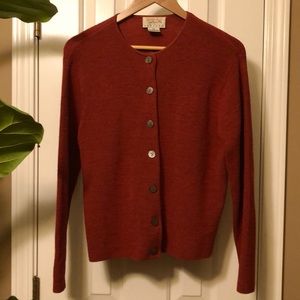 Talbots red merino wool cardigan, PM.